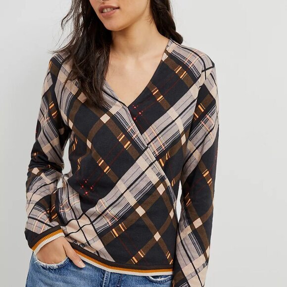 Conditions Apply (Anthropologie) Suzette Top, Sz Small, Plaid Surplice - Picture 2 of 3
